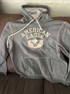 American Eagle Outfitters Gray Fleece Hoodie with Cream Label